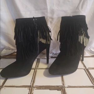 Gianni Bini black and gold fringe stiletto bootie.